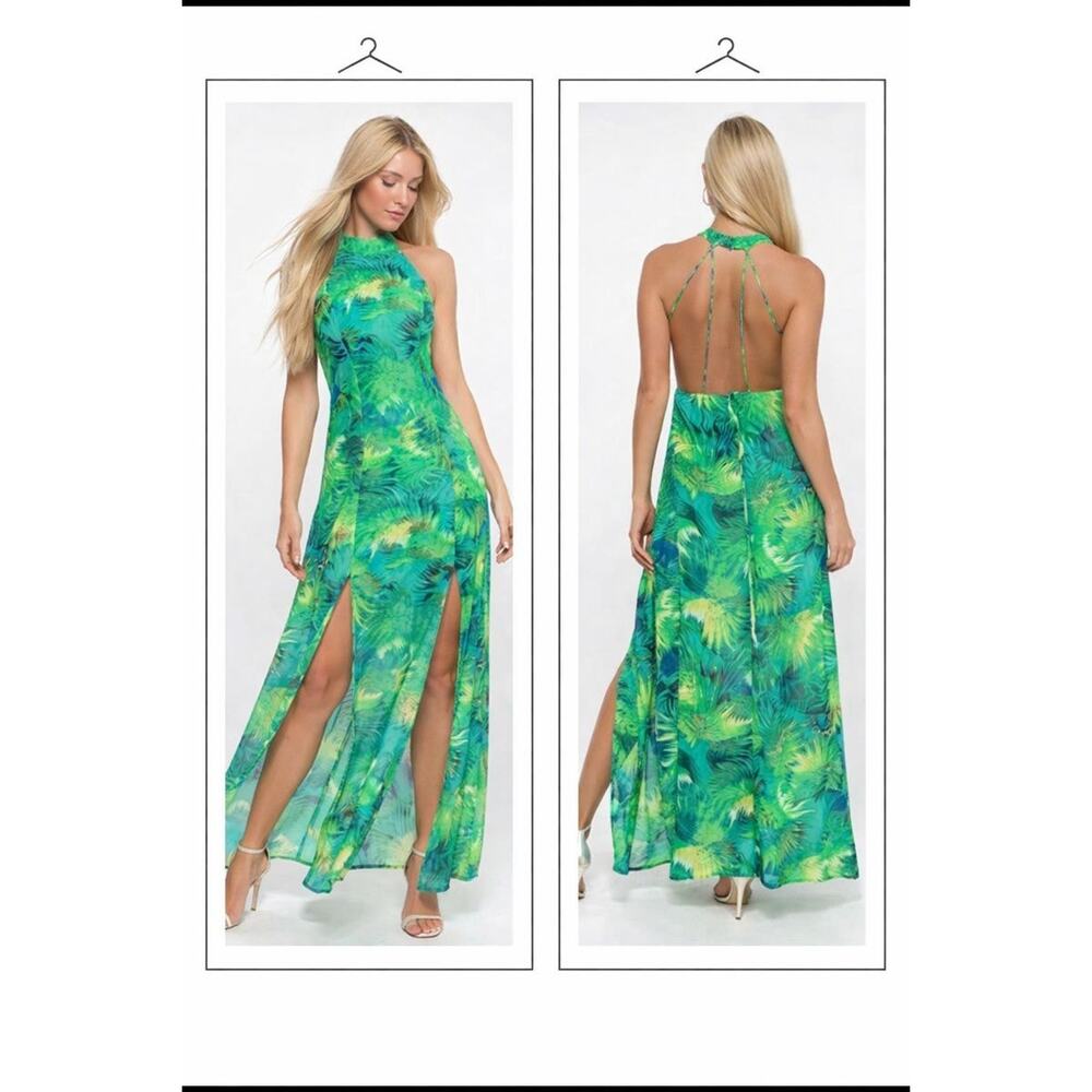 Lulus Tropic of Discussion Green Tropical Print Maxi Dress - Size M